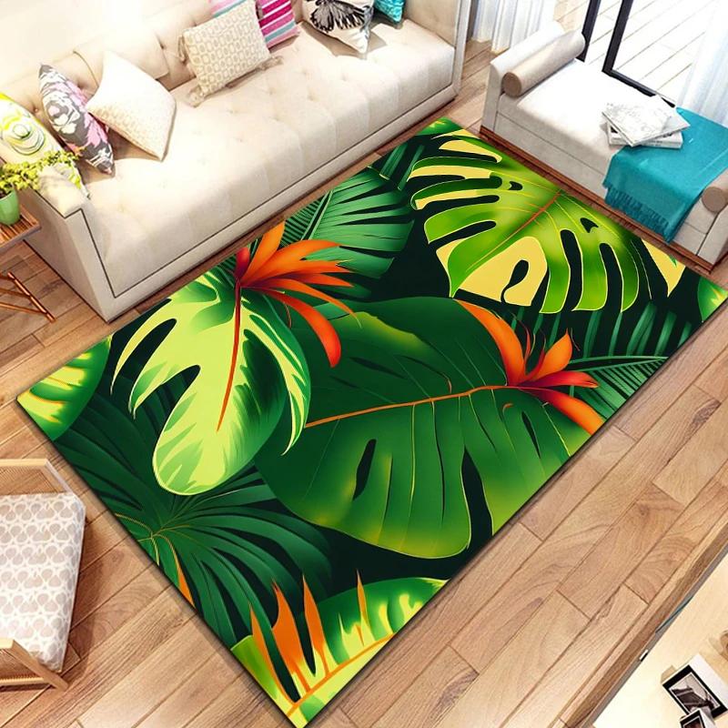 Tropical Leaf Pattern Rug for Bedroom Living Room Carpet for Kitchen Floor Mats Home Decor Non-Slip Floor Pad Rug
