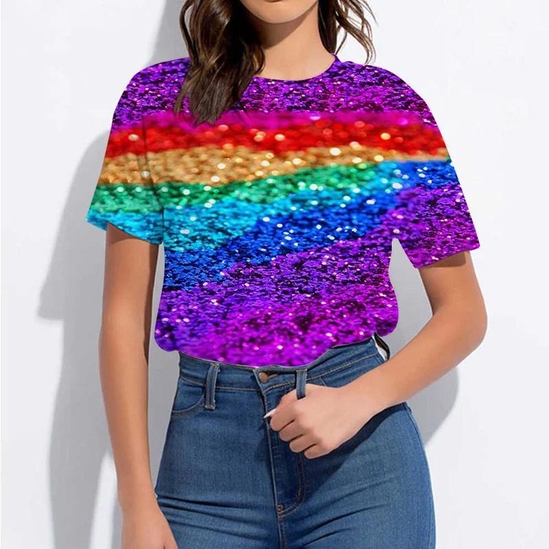 

2024 new2023color glitter pattern 3D printing women Diamond fashion summer casual T Shirt short sleeves 8XL