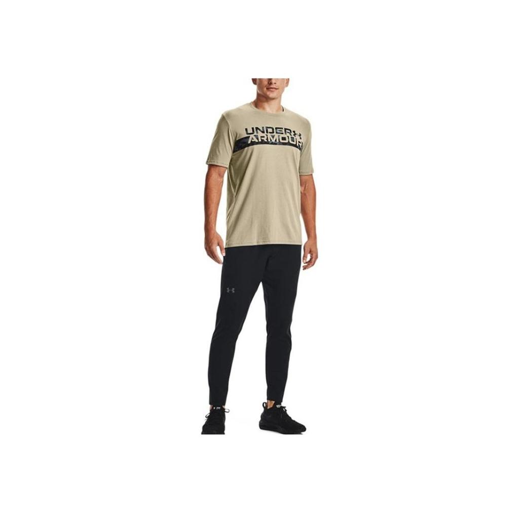 Under Armour Logo Print Fitness Training Athletic Fitted Quick-Dry Crew Neck Short Sleeve T-Shirt Men Tops Khaki 1370519-037