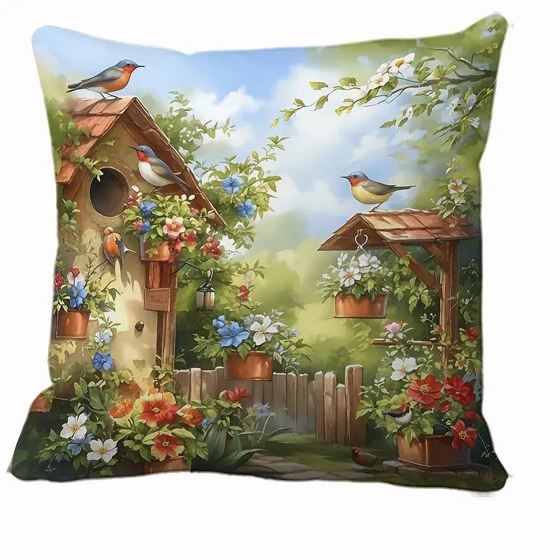 Dekoracja Domu Wiosenna Scena Ogrodowa Poszewki na Poduszki Wzór Poszewka na Poduszkę Odpowiednia na Sofę Sypialnię Samochód Poszewka na Poduszkę
