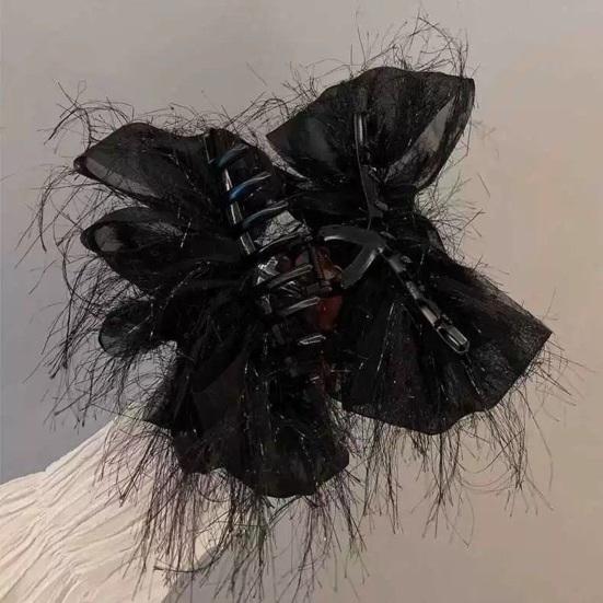 Hair Claw Furry Tassel Design Large Shark Clip Back Head Shimmer Texture Hair Clip Stable Hold Hair