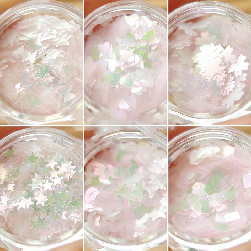 1 Glas Mini Traumhafter Polarisierter Nagelpailletten Rosa Grün Dünn Kirschblüten-Accessoire Herz Schmetterling Stern Mondsichel Nageldekoration