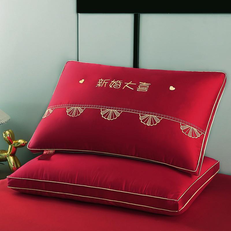 Cotton Wedding Pillow Bedding Comfort Support Neck Shoulder Long Rectangle 48x74cm Red