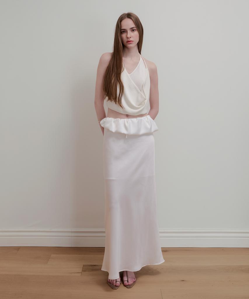 Aobteu Balloon Detail Satin Skirt - White