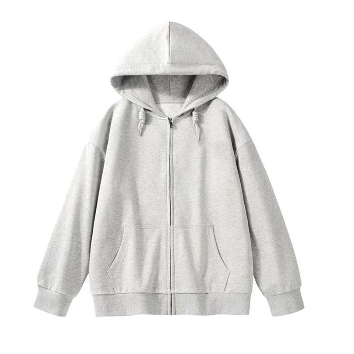 CVC cotton wool composite milk silk 320g back-necked plain zipper hoodie for women