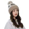 Fashionable Color blocking Christmas Snowflake Knitted Wool Hat for Women In Winter Plus Velvet Cold Warmth Hat Cute Wool Ball Hat New