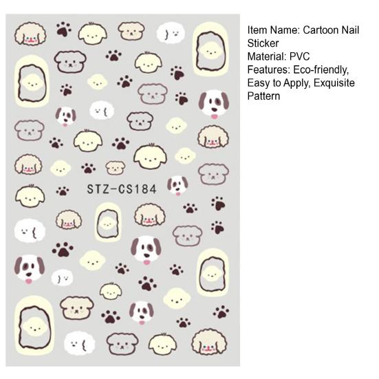 2Pcs Cartoon Nail Stickers Self Adhesive Non-Fading Exquisite Pattern Strong Stickiness Removable Decorative PVC Cartoon Animal