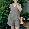 ZANZEA Women Short Sleeve Blouse and Shorts Grid Print Casual Two Piece Suit Sets