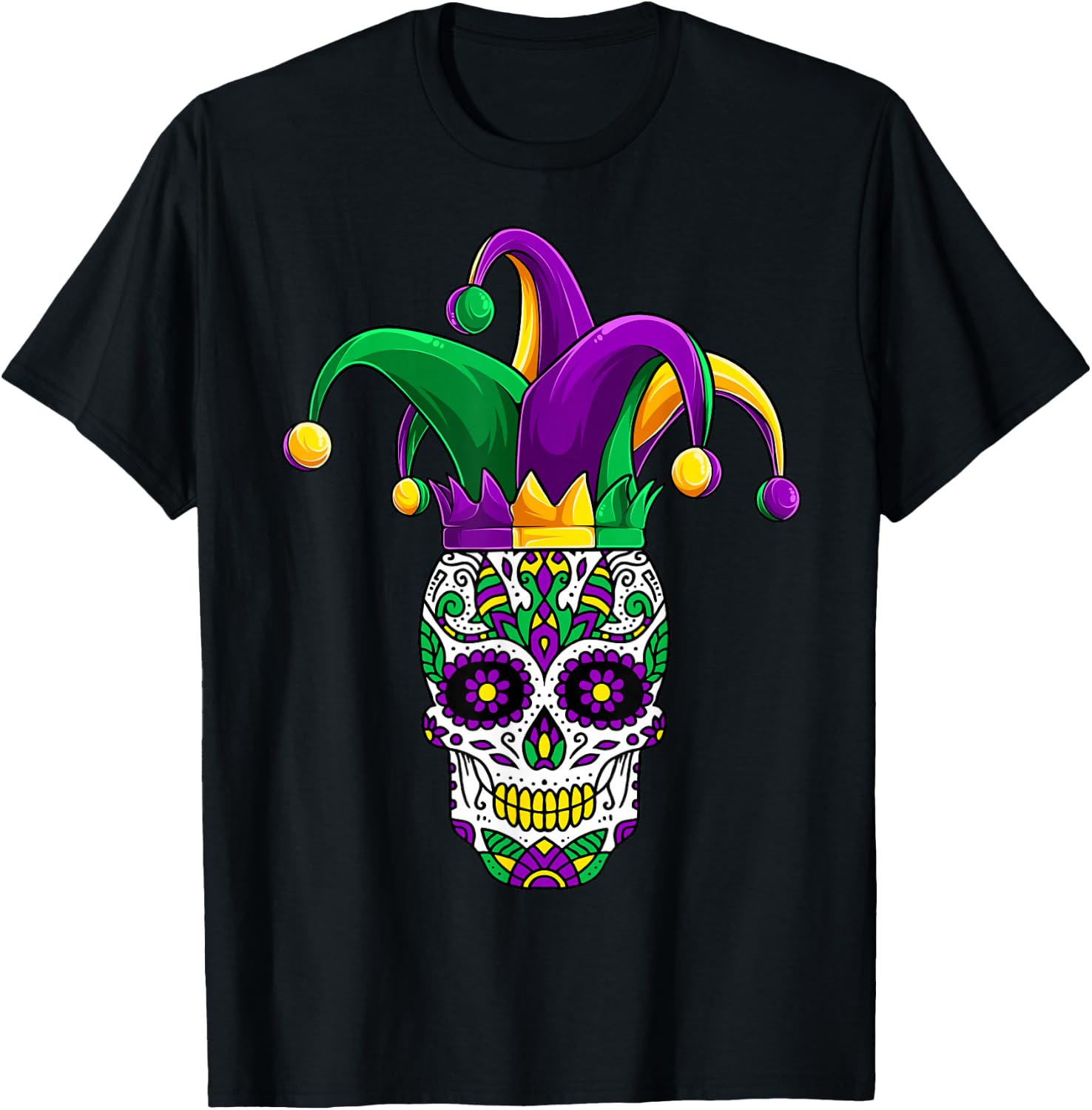 Funny Sugar Skull Mardi Gras Party Apparel, Men Women Kids T-Shirt XXXL