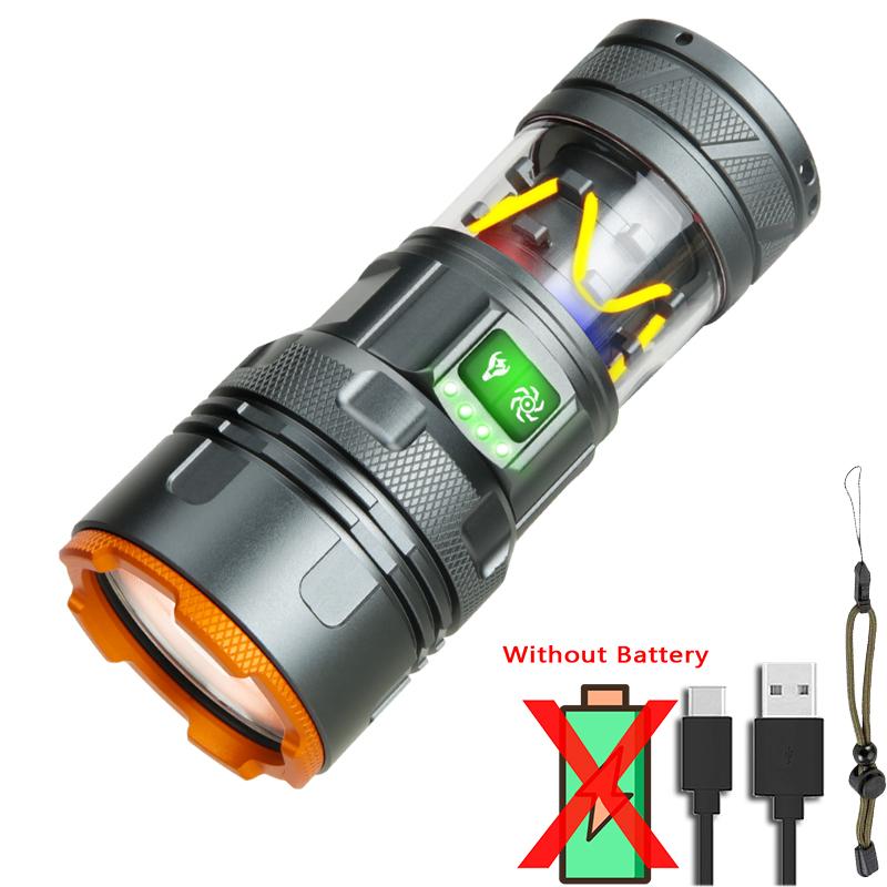 KDULIT LED Strong Light Zoom Flashlight USB Rechargeable Long Range Powerful Torch Working Light Outdoor Fishing Camping Lantern