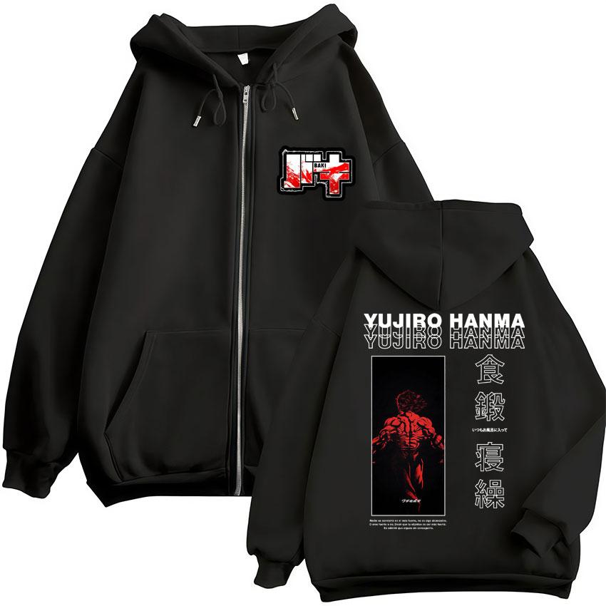

Japanese Anime Baki Hanma The Grappler Zip Up Hoodie Men Women Harajuku Fashion Vintage Sportwear Jackets Male S