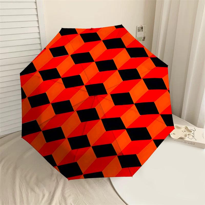 

1PC Cubes Pattern Automatic Open/Close Umbrella Compact Folding Umbrella with 8-Rib Shaft lightweight esign, Fashion Lovers1248A