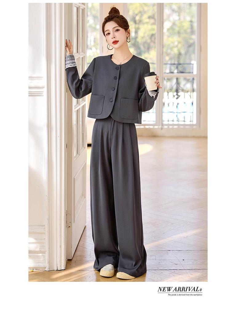 2025 Spring Lace Patchwork Jacket & Wide-Leg Pants Set