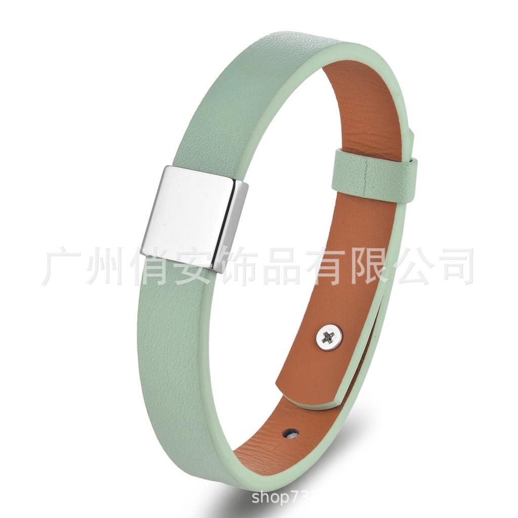Men'S And Women'S Genuine Leather Bracelet, Simple Stainless Steel Smooth Surface Lettering Cowhide Bracelet Diy Leather Bracelet