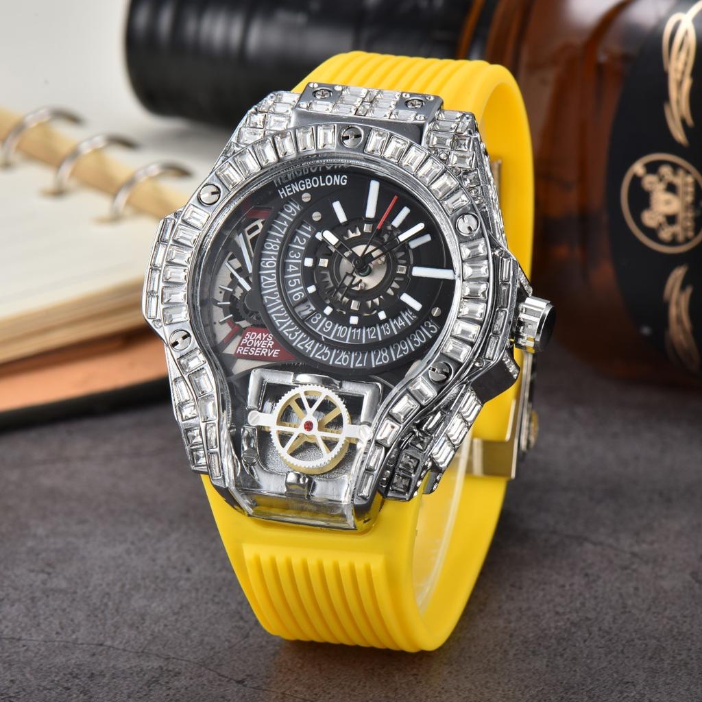 Luxury Full Diamond Business Quartz Watch Men Case Top Mens Watches Rubber Strap Color AAA Creative Decorative Clocks Relogio