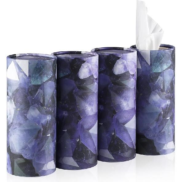 SINGARO Car Tissue Holder, 4 Pack Car Cup Holder Facial Tissues With Travel Tissue Bag, Quick And Convenient Flower Combination Box(4 Canisters/200 фиолетовый