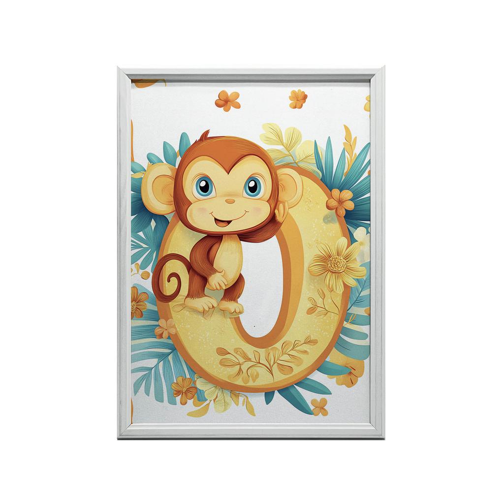 Plakat Wesoła Małpka Na Literze "O Plakat Wesoła Małpka Na Literze "O, 70X100 Cm, Rama Aluminiowa Czarna, Papier Matowy 230 Gsm
