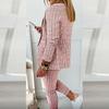 2 Stück/Set Damen Blazer Hosen Set Umlegekragen Cardigan Langarm Elastische Taille Schmale Passform Kordelzug Formell Knöchellang Kariert