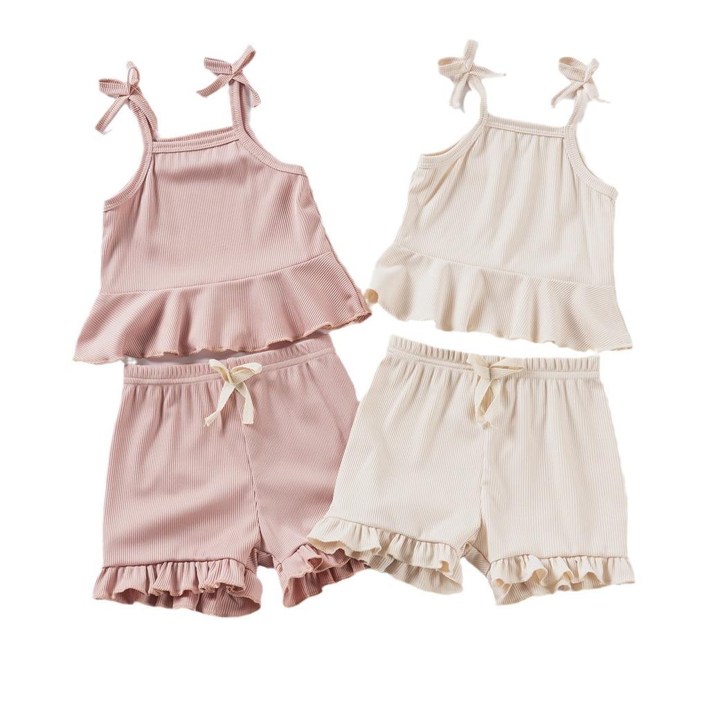 Dziewczęce spodenki typu halter Casual Set 2025 Letni zestaw dziecięcy