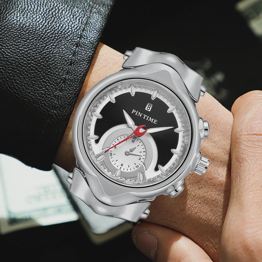 PINTIME Y2K Creative Retro Style Luxury Men's Waterproof Luminous Stainless Steel Watch Fashion Punk Date Quartz Watches