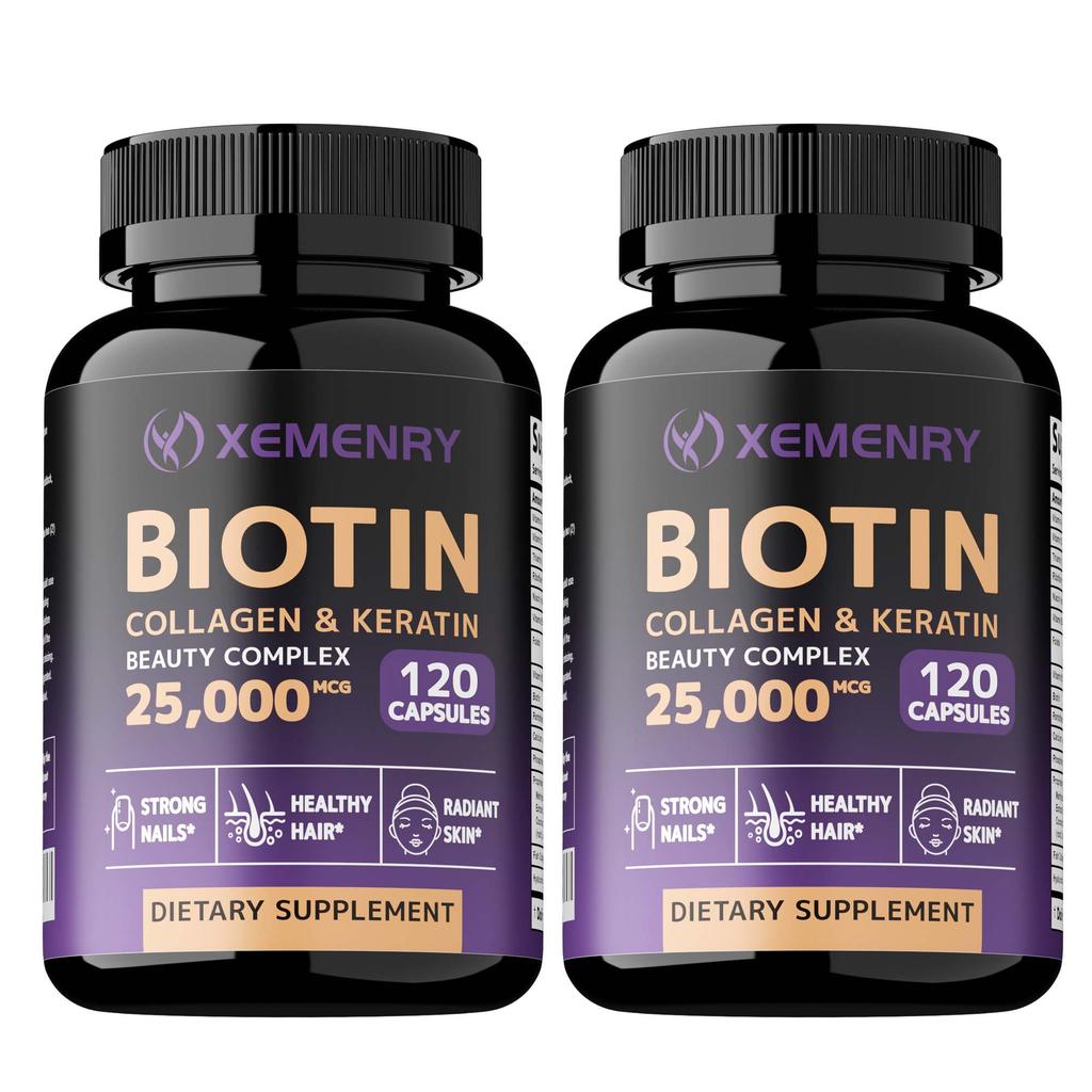 High-content biotin complex capsules, 25000mcg biotin, collagen, keratin, suitable for both men and women.
