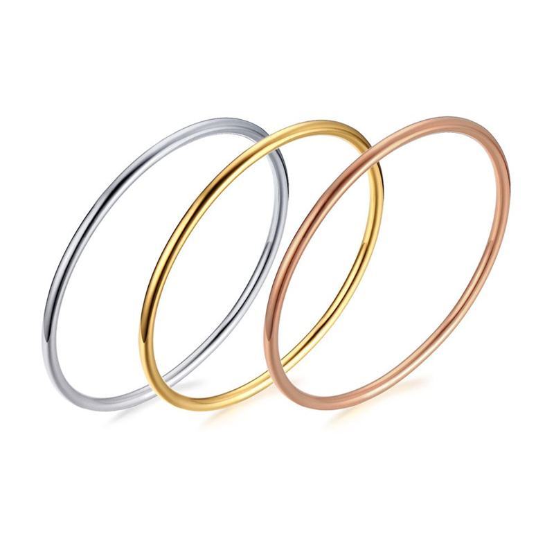 Women Gold Color Stainless Steel Cuff Bracelet, Chic Jewelry Wristband Plain Slip Bangle, Stacking Bracelet Gift To Young Girls