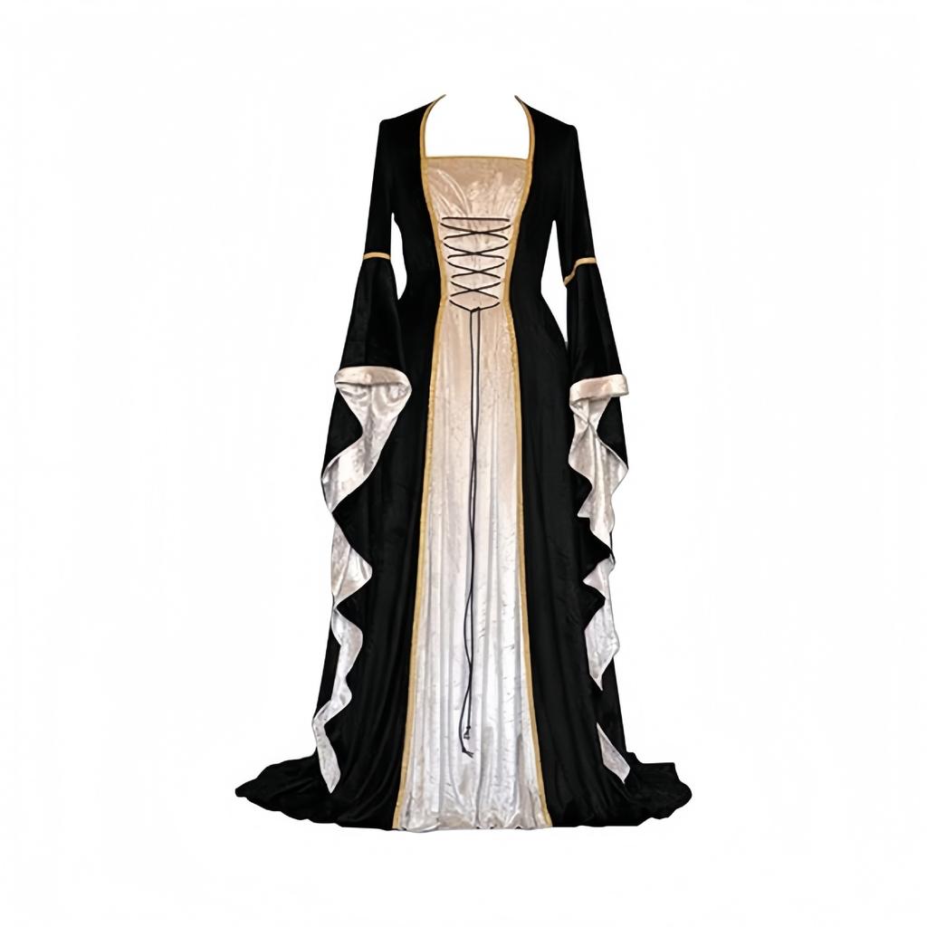 Women's Plus Size Dress Flared Sleeves Retro Long Gold Velvet Dress