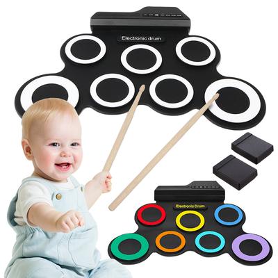 Batería electrónica enrollable para aprender a tocar, instrumento musical digital con 2 baquetas y 2 pedales, almohadilla silenciosa para niños.