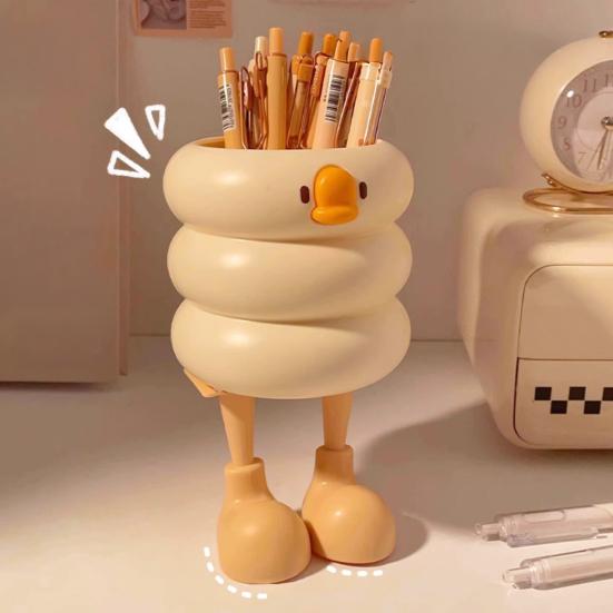 Pen Holder Cartoon Style Ice Cream Duck Shape Pen Organizer Large Capacity Office School Stationery Supplies
