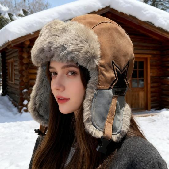 Lei Feng Hat with Adjustable Plush Lining All-Round Thermal Barrier Ear Protection Hat Windproof Water-Repellent Winter Cap