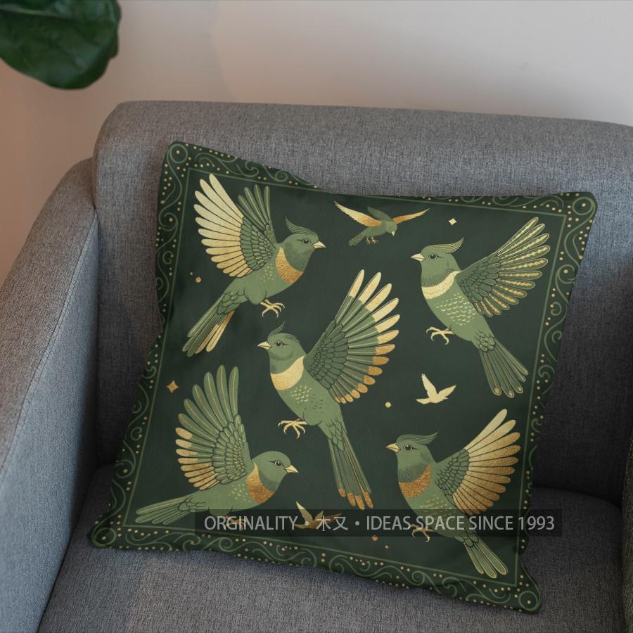 2D Stylish Birds Design Decorative Throw Pillow Pattern Cushion Cover Suitable For Sofa Bedroom Car Pillow Cover