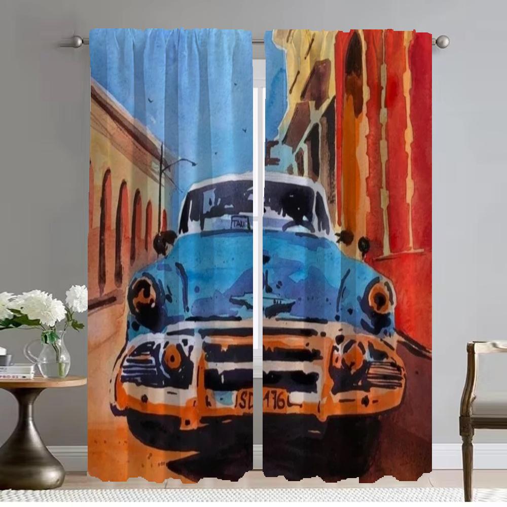

Halloween Decoration Watercolor Car Elegant Room Curtains for Living Room Home Interior Curtains 2 Pieces Window Curtain Shades W50xH70cmx2pcs-CL