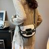 Trendy Canvas Contrasting Color Hand-held Saddle Bag, Niche High-end Sense, One Shoulder Crossbody Bag, Versatile