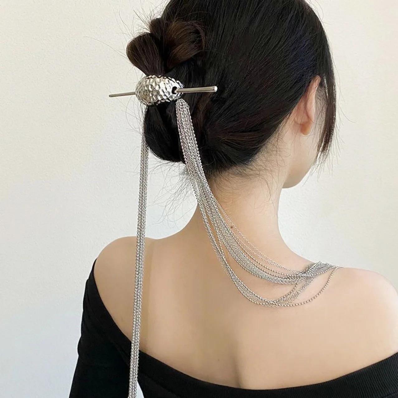 

Cold and Distinctive Long Tassel Hairpin High-end Feel New Chinese-style Ponytail Hairpin Exaggerated Hairpin Hair Accessory New