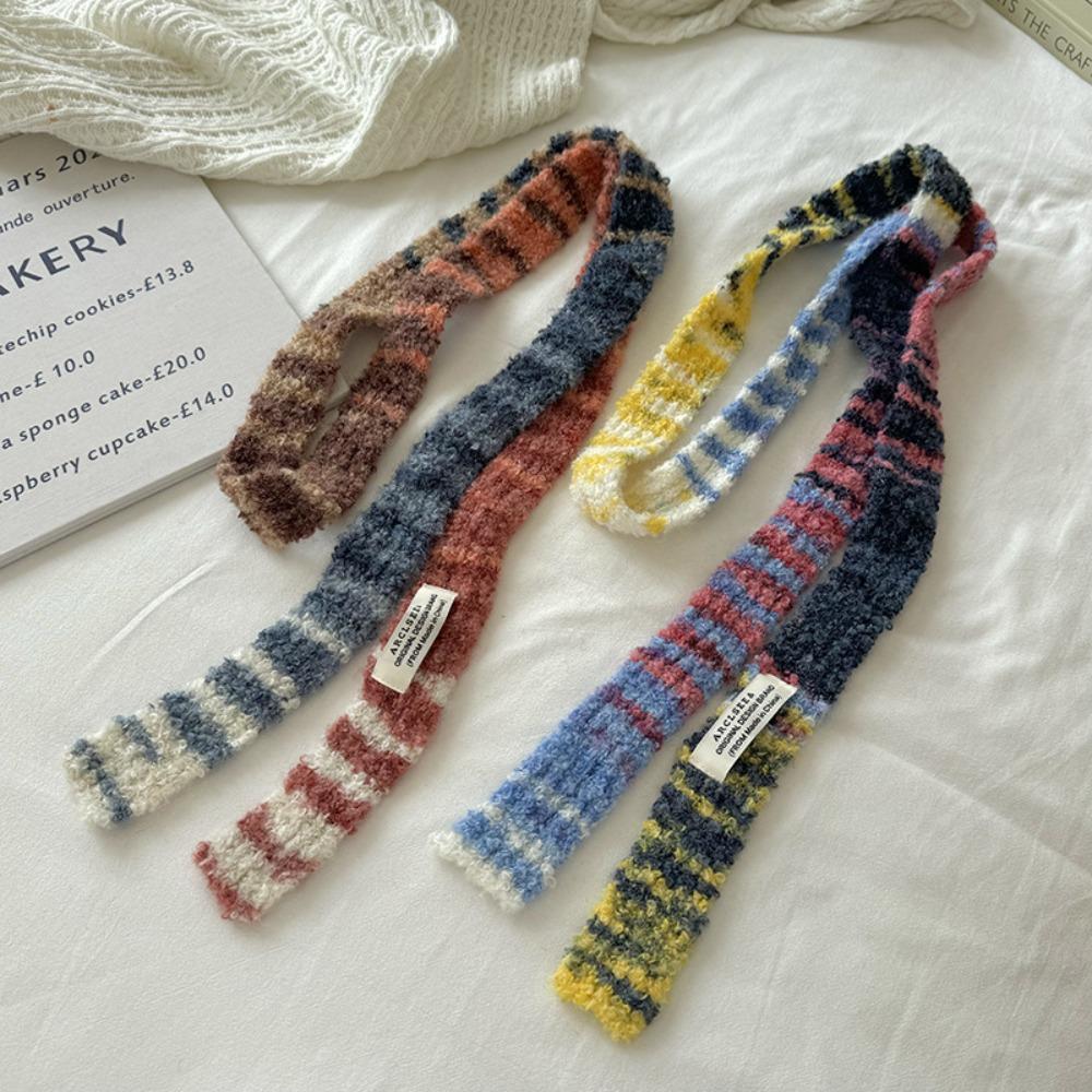 Comfortable Narrow Strip Scarf Rainbow Stripe Thin Scarf Harajuku Style Long Narrow Scarves