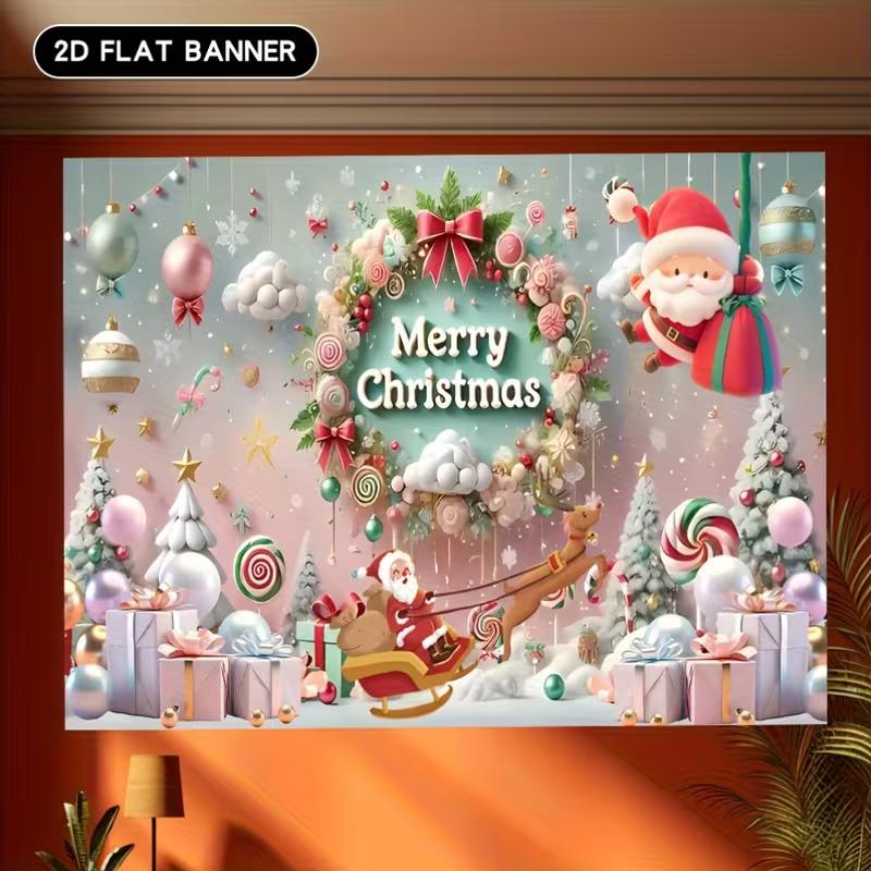 2D Christmas Party Photo Booth Backdrop with Candy Canes and Gifts