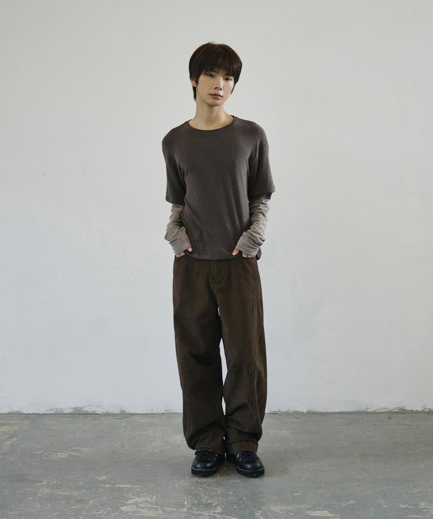 Seukeulaeteulpigsel Vtg Fade Dart Curved Line Cotton Pants [Brown]