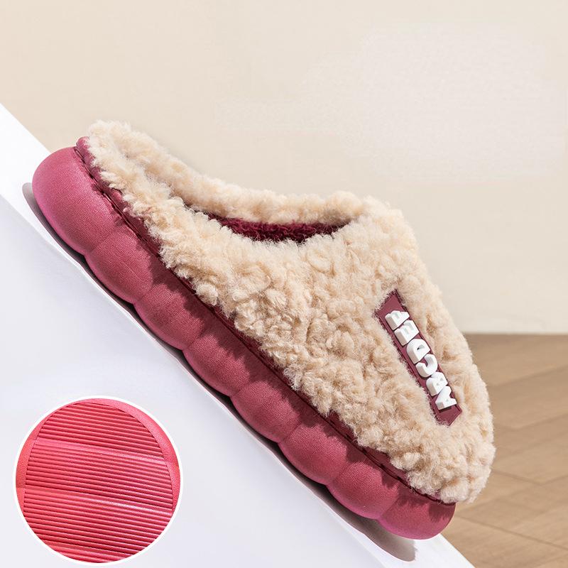 2024 Warm Plush Winter Shoes Women Men Indoor Slippers Letter Anti-slip Soft Fur Couple Home Floor Cotton Slipper House Shoes