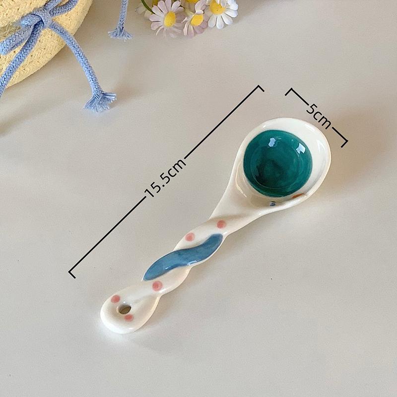 1Pc Ceramic Star Shaped Spoon Cute Twisted Long Handled Coffee Stirring Spoon with Cream Design for Kitchen