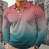 New Digital Printed Men's Autumn Long Sleeved Color Blocked Sports Casual Fashion Polo Collar Gradient Men's Top