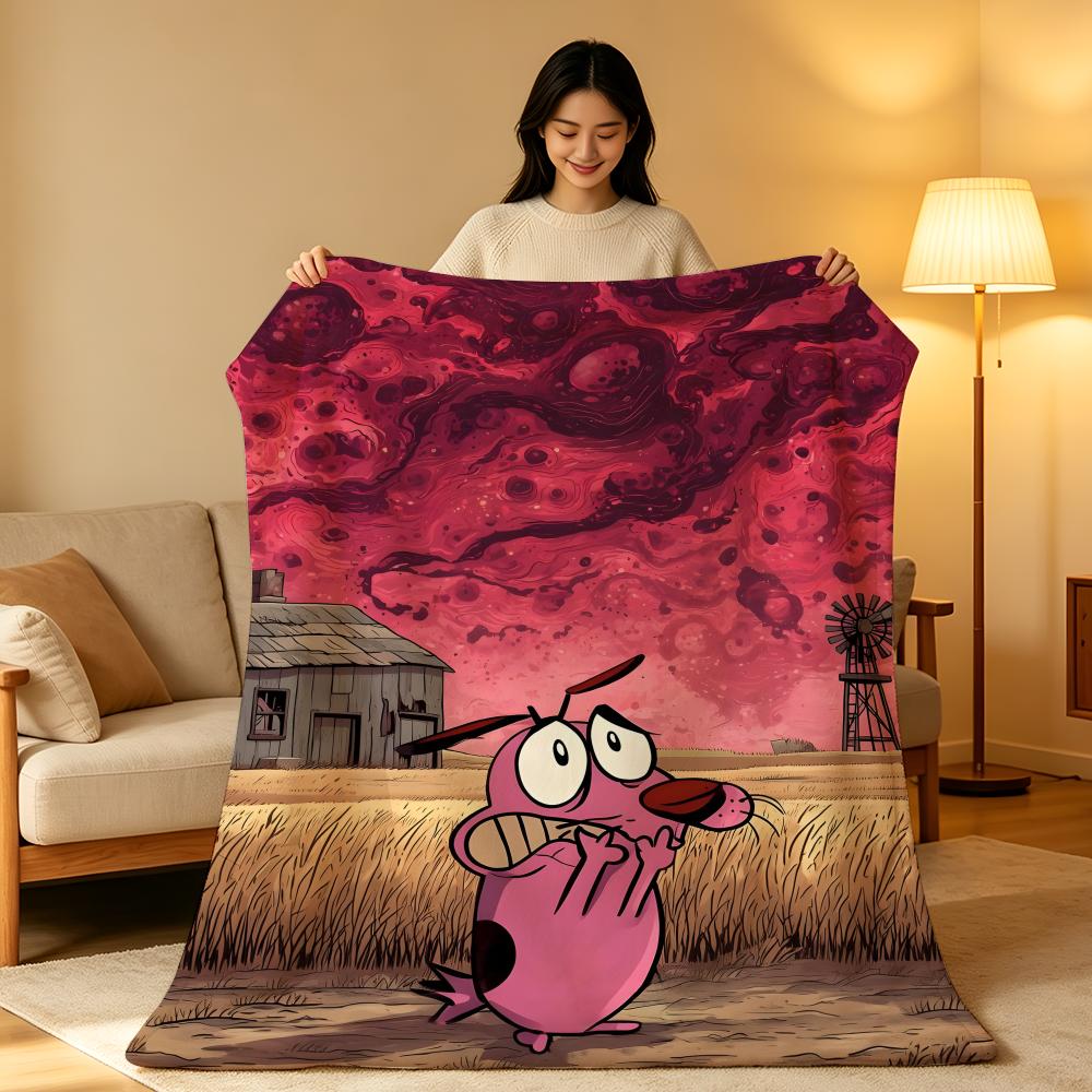 Cartoon C-Courage.t-the.C-Cowardly.D-Dog Throw High-Density Short Plush Blanket Soft Skin-Friendly for Sofa Nap Room