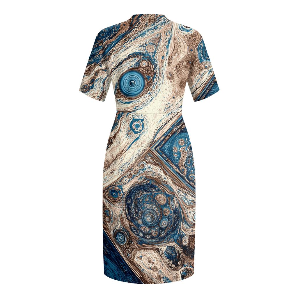 Letní nadměrné velikosti V výstřih krátký rukáv ke kolenům kapsa potisk ležérní šaty pro ženy