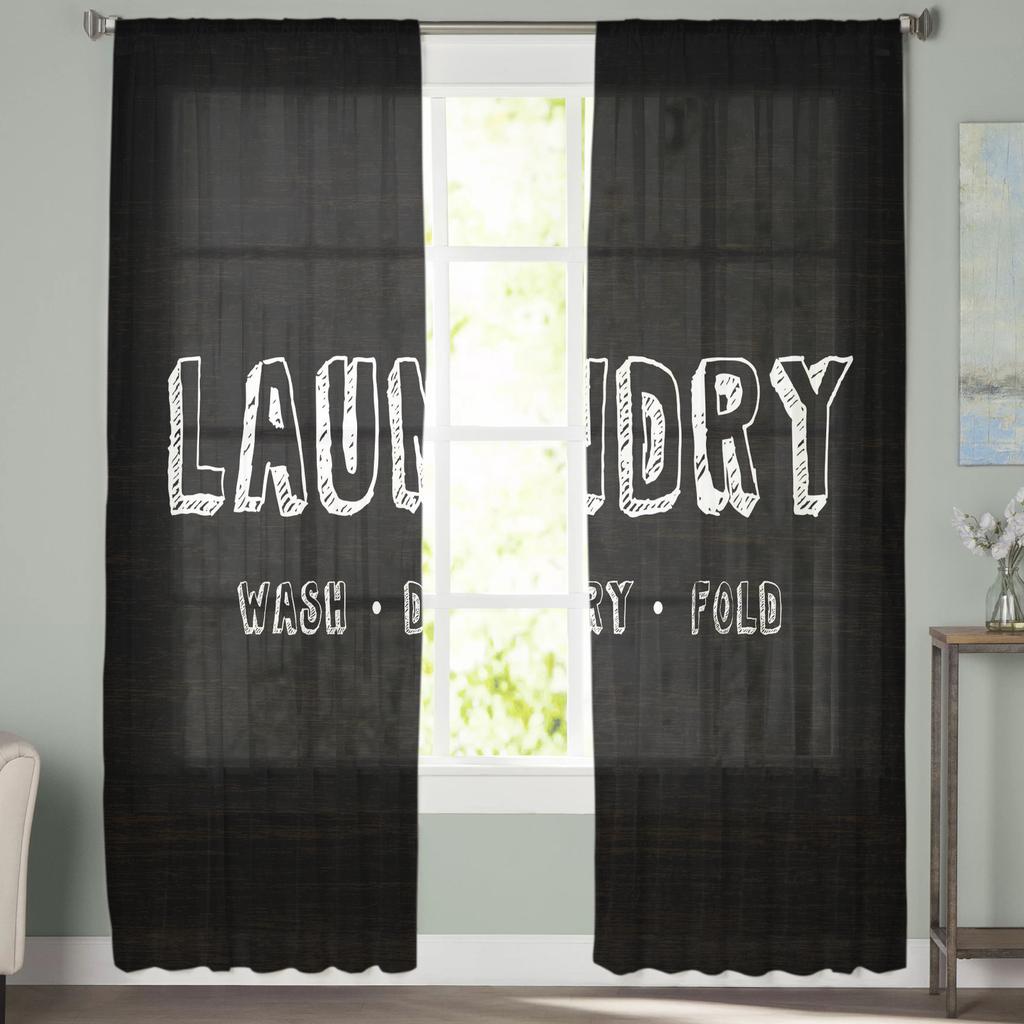 Laundry Room Text Window Treatment Tulle Modern Sheer Curtains for Kitchen Living Room the Bedroom Curtains Decoration