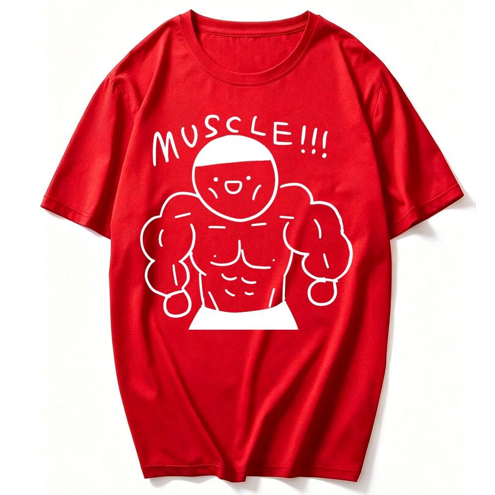 Cotton T Shirt Cartoon Buff Muscular Unisex Six Pack Abs Doodle Print MUSCLE Letter Slogan Graphic Gym Bodybuilding Workout Tees