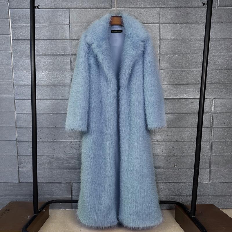 Cappotto in Pelliccia Sintetica da Donna, Pelliccia Sintetica, Modello Lungo, con Collo Imbottito, Cappotto Invernale da Donna Extra Lungo