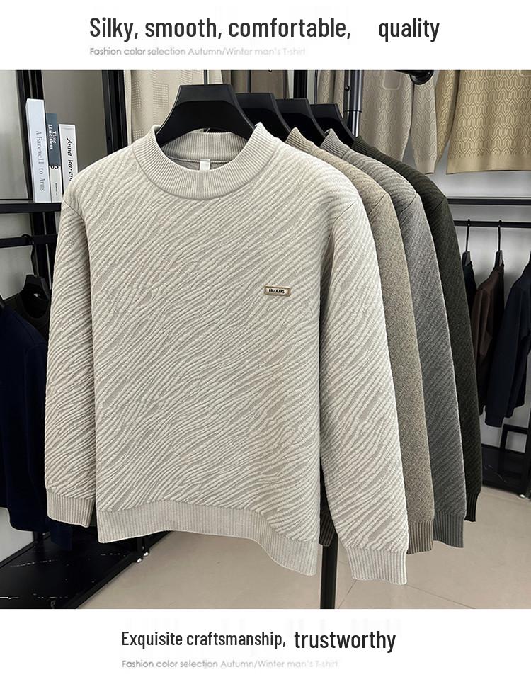 Herren Herbst/Winter Jacquard Strickpullover - Dick mit halbohem Kragen für lässige Wärme