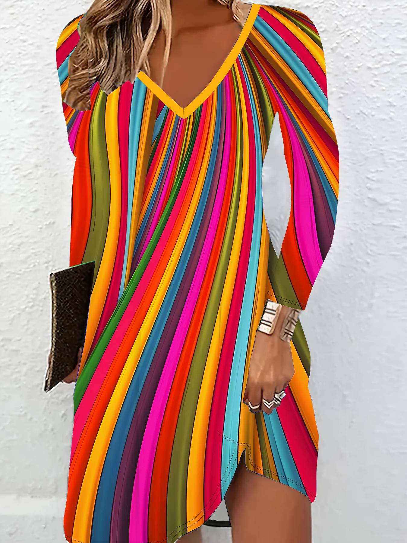 

3D Retro Printed Long Sleeves Dress Exclusive Trendy Item for Women in Autumn & Winter 6XL оранжевый