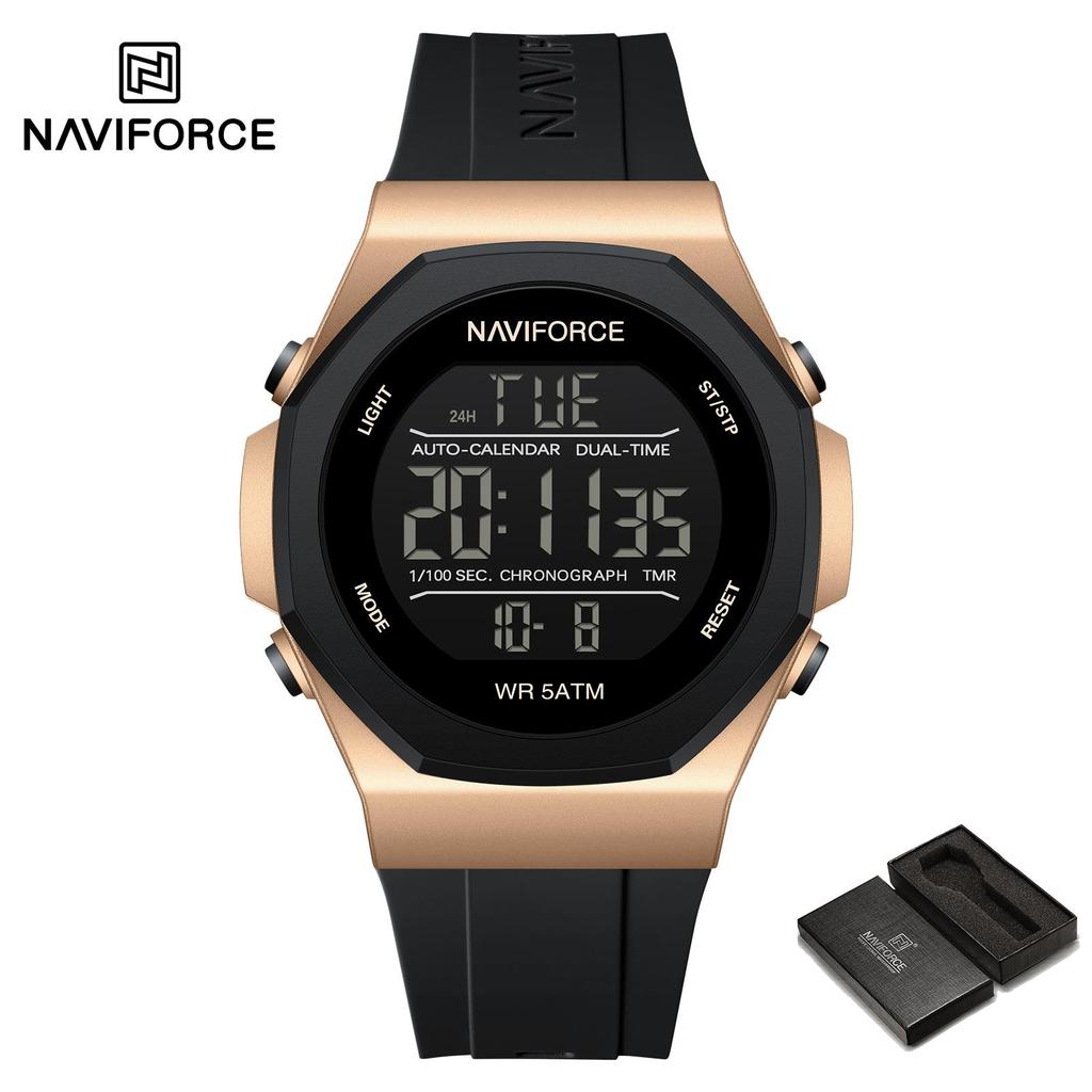 NAVIFORCE Digital Watch for Men Boy Waterproof Silicone Strap LCD Dial Luminous Countdown Boy Men's Sports Multifunctional Watch NF7117