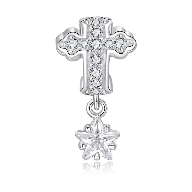 WOSTU 925 Silver Virgin Mary Pendant Cross Charms Wings of Protection Beads Fit Bracelet Necklace DIY Gift