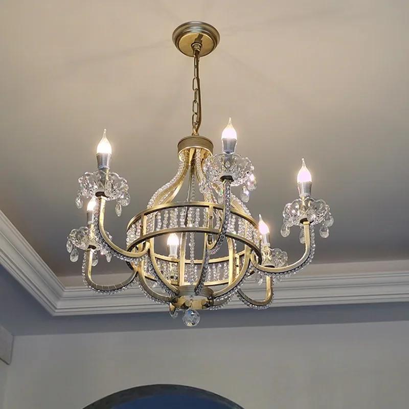 American Crystal Chandelier France Chrome Pendent Lamp For Living Room Dining Room Bedroom Lighting Home Decor Droplight